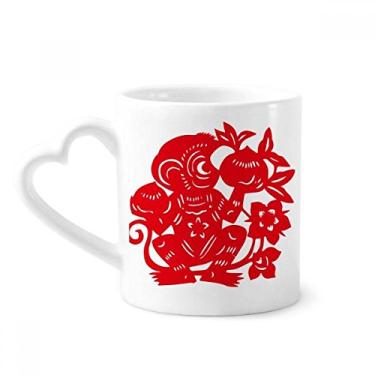 Imagem de Caneca de flores chinesas com corte de papel de macaco do zodíaco caneca de café cerâmica copo de coração de vidro