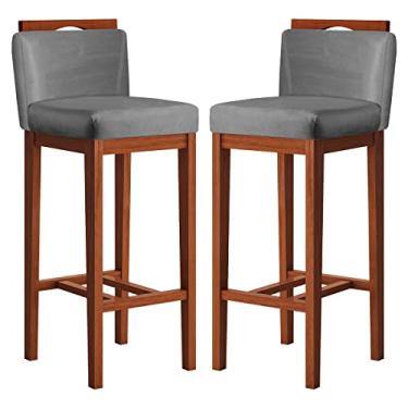 Imagem de Kit 2 Banquetas Alta para Bancada Ilha 39x103 Cm Líbia Madeira Maciça Suede Cinza CCS