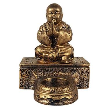Imagem de Buda Chines Na Base c castiçal 13 cm Resina + Incenso
