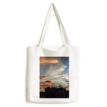 Imagem de Bolsa sacola de lona azul escuro com nuvens coloridas bolsa de compras casual