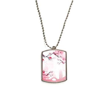 Imagem de DIYthinker Colar com pingente de corrente de aço inoxidável com padrão de ilustração Sakura rosa da cultura japonesa