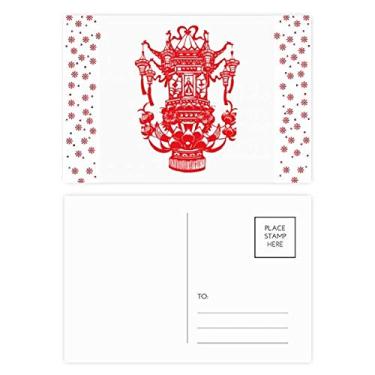 Imagem de Lanterna chinesa vermelha padrão lótus Natal Natal flor celebração cartão postal bênção cartão de correspondência