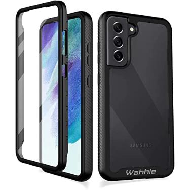 Imagem de Wahhle Capa para Samsung Galaxy S21 FE 5G, protetor de tela embutido de corpo inteiro à prova de choque Slim Fit Capa protetora de telefone para Samsung S21 FE 5G-preto/transparente