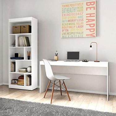 Imagem de Conjunto Home Office Escrivaninha Reta 150cm Estante Livreiro 4 Prateleiras Djd Móveis Branco