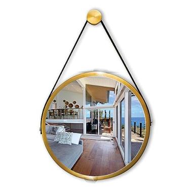 Imagem de Espelho Adnet Redondo 40cm Dourado com Alça Preta