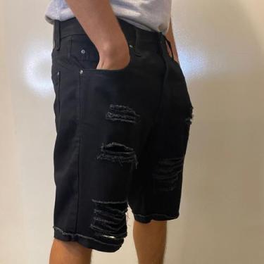 Imagem de Bermuda Masculina Jeans Preto Com Detalhe De Rasgo E Barra Virada - Pt