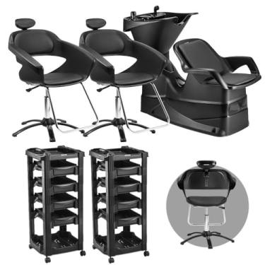 Imagem de Kit Lavatório Cabelo + 2 Cadeira Primma + 2 Carrinho Dompel