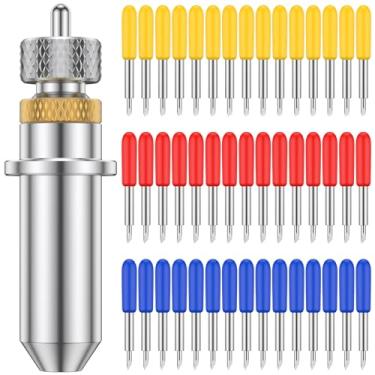 Imagem de QENWKXZ 46 peças de lâminas de corte de vinil 30° 45° 60° Lâminas de corte com base de suporte conjunto de lâminas de letras de alta dureza para a maioria das plotters nacionais e importadas (46