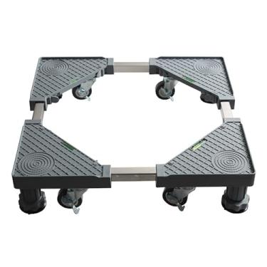 Imagem de Suporte de geladeira de aço inoxidável base de máquina de lavar móvel com 4 pés fortes e 4 rodas de bloqueio para secadora, geladeira e pedestal de máquina ajustável TY005