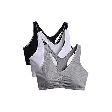 Imagem de Fruit of the Loom Sutiã esportivo feminino com costas nadador franzidas na frente, pacote com 3, Branco/cinza mesclado/preto, 44