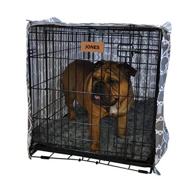 Imagem de 101mart Capa para gaiola de cachorro 91,5 cm | Capa para canil de animais de estimação serve na maioria das caixas de arame padrão para cães de 1 a 3 portas | Repelente de líquidos, sem rugas, lavagem e secagem na máquina | Padrão de tecido elegante para decoração de casa