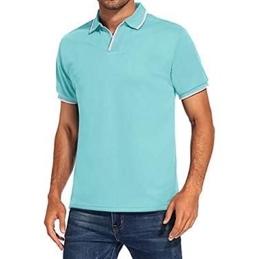 Imagem de BAFlo Camiseta polo minimalista casual manga curta cor sólida esportiva casual, Azul bebê, M