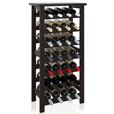 Imagem de SMIBUY Rack de vinho de bambu, suporte de exibição de 28 garrafas com tampo de mesa, prateleiras de armazenamento independentes de 7 camadas para cozinha, despensa, adega, bar (preto)