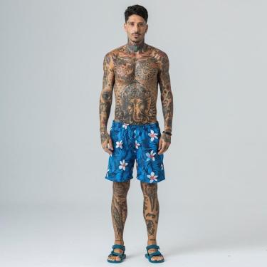 Imagem de Bermuda Estampada Rock e Soda Masculina Elástico Praia Verão-Masculino