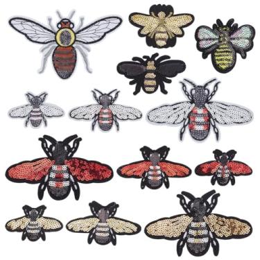 Imagem de INFUNLY 13 peças aplique de abelha de lantejoulas aplique bordado de insetos costurados em abelhas motivo de crachá decoração para roupas faça você mesmo, camiseta, jeans, jaqueta, travesseiro, bolsa