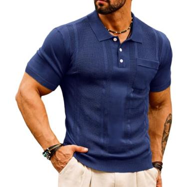 Imagem de GRACE KARIN Camisa polo masculina de malha de manga curta textura leve para golfe, Azul ardósia, GG