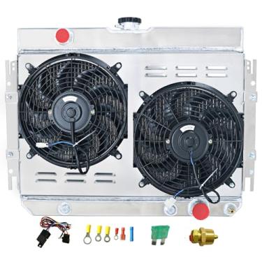 Imagem de CoolingSnow Radiador de alumínio para caminhonetes Chevy Bel Air Biscayne Caprice Chevelle El Camino Impala Kingswood 1959-1968, radiador de núcleo de 3 fileiras + cobertura + ventilador + relé