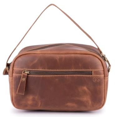 Imagem de Bolsa Mão Necessaire Frasqueira Viagem Trabalho Couro Bovino (Marrom)