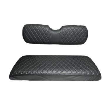 Imagem de DoonMi Capa de assento com padrão de diamante para carrinho de golfe, adequada para carrinhos de golfe EZGO, Yamaha, Club Car e Icon, couro de vinil fino preto