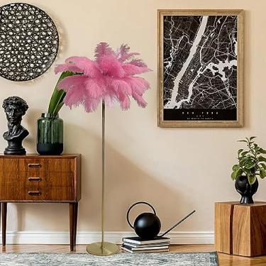Imagem de Luminária de piso natural de penas de avestruz, luminária de chão moderna para quarto, luminária de chão regulável, lâmpada de decoração de canto de sala de estar dourada, iluminação de leitura com
