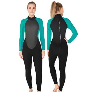 Imagem de REALON Roupa de mergulho feminina de neoprene de 4/5 mm de corpo inteiro, roupa de mergulho masculina de 2/3 mm, roupa de banho de água fria para surfe, snorkeling, caiaque, natação (4/5 mm azul, PP)
