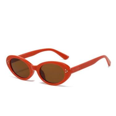 Imagem de Óculos de sol estilo fashion para mulheres, formato oval, rebites, óculos de sol femininos, viagem, praia, natação, óculos de sol femininos, laranja, chá