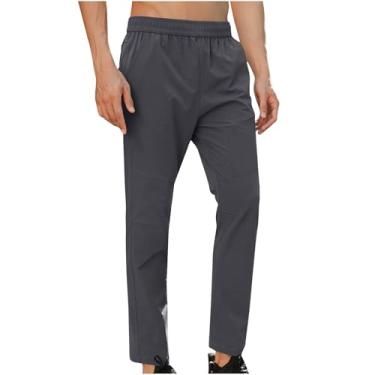 Imagem de Calça masculina de corrida e treino plus size cropped calça esportiva de perna reta calça de cintura elástica leve, Cinza escuro, GG