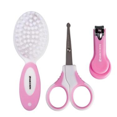 Imagem de Kit Cuidados Bebê Escova Tesoura E Cortador Unha Marco Boni, Rosa