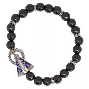 Imagem de Pulseira em Hematita com Pingente de Nossa Senhora Aparecida Strass - 