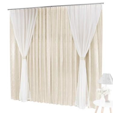 Imagem de Cortina Florata Jacquard  Voal 4m X 2,50m Varão/Trilho Suíço - Rose Jo