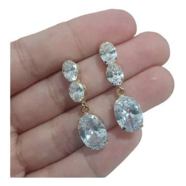 Imagem de Brinco Noiva Dourado Zirconia Pendurado Festa Debutante Luxo - De Cast