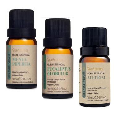 Imagem de Kit Óleo Essencial Via Aroma Melhora Respiração Sinusite Bronquite Ale