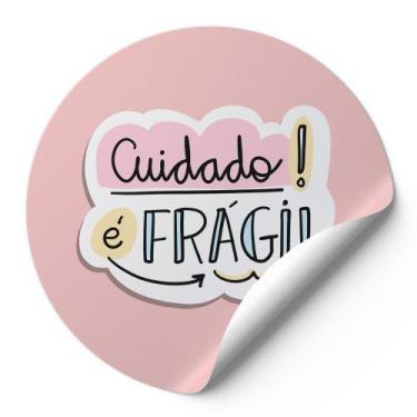 Imagem de 120 Etiquetas Auto Colante Adesivos Redondos Cuidado É Frágil Rosa Nud
