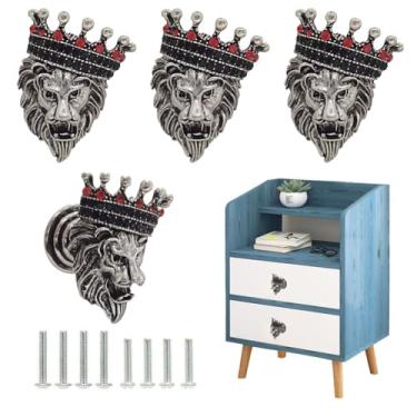Imagem de Sutfmwe Puxadores de armário de leão, puxadores góticos de cabeça de leão, alças para gavetas, cômodas, estantes, armários de vinho, tema animal, decorações de móveis, furo único, puxadores de liga de