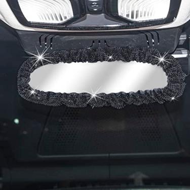 Imagem de LivTee Capa para espelho retrovisor de carro brilhante, capa elástica de pelúcia brilhante para espelho retrovisor do carro, acessórios de interior de carro brilhantes com strass de cristal para mulheres ajuste universal - preta