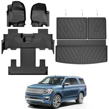 Imagem de TTX LIGHTING Tapetes de chão para Ford Expedition 2018-2024 7 assentos com assentos concha de 2ª fileira (não para o máximo) - Tapete para todos os climas inclui forro de 1ª e 2ª 3ª fileira, tapete de