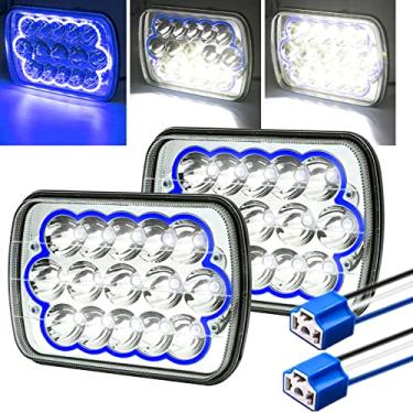Imagem de Faróis LED 5x7 Anel Halo Azul com Arame H4 7x6 polegadas H6054 Faróis Retangulares Alto Baixo Selado Farol 2 peças 45W para Je EP Caminhão Off-Road Ford Substitui H5054 H6014 H6052 6053