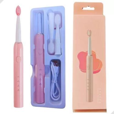 Imagem de Kit Escova Dente Elétrica Recarregável Usb Alta Frequência ( rosa) - T