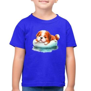 Imagem de Camiseta Algodão Infantil Cachorrinho Na Piscina  - Foca na Moda, Azul