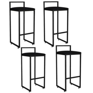 Imagem de Kit 04 Banqueta Alta Industrial 0,63 cm Metal Preto Suede Preto - Vall