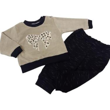 Imagem de Conjunto Blusa Bordada Plush Calça Moletinho Chuquinha 2914, Bege, P (