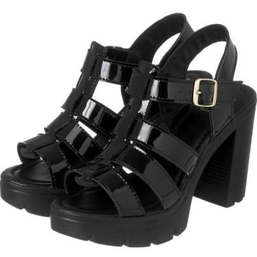 Imagem de Sandália Plataforma 3 Tiras Verniz - M.D.S CALÇADOS, Preto, 36