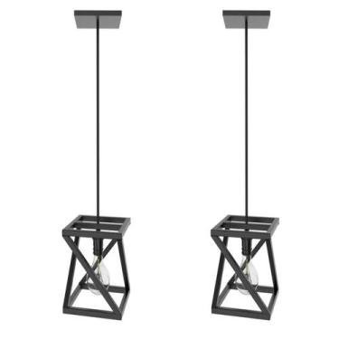 Imagem de Kit 2 Pendentes Luminárias Teto Quadrada Industrial Preto - Unidas