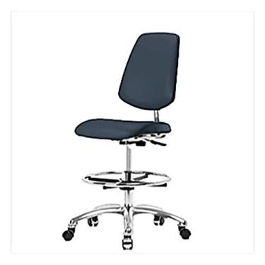 Imagem de Thomas 1163T99 Cadeira básica de vinil de altura média para sala limpa com encosto médio, base cromada, anel de pé cromado, rodízios cromados, azul imperial