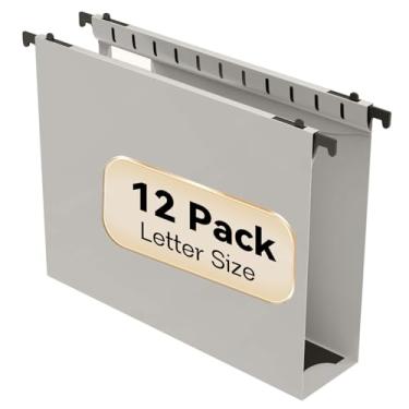 Imagem de Nordun Pasta de arquivo de plástico com capacidade extra, tamanho carta, pacote com 12 pastas suspensas reforçadas com expansão de 5 cm, organizador de pendurar durável projetado para arquivos