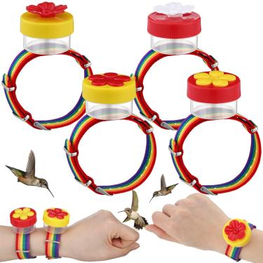 Imagem de Conjunto de alimentador de pulso com beija-flor com 4 peças de suporte de pulso para beija-flor ferramentas de alimentador manual mini alimentação manual de vaso de flores beija-flor alimentadores para quintal ao ar livre natureza