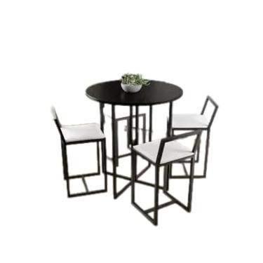 Imagem de Conjunto Mesa Redonda Preta 4 Cadeiras Pequena Estofado Industrial Black (LACA BRANCA)