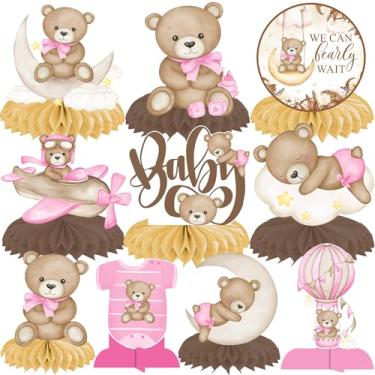 Imagem de Centros de mesa de centro de mesa de urso favo de mel decorações de chá de bebê 11 peças de centro de mesa de urso de pelúcia We Can Bearly Wait Decorações de chá de bebê Tema de urso rosa aniversário