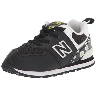 Imagem de New Balance Tênis infantil 574 V1 com elástico, Preto/Limonada, 5 Wide Toddler