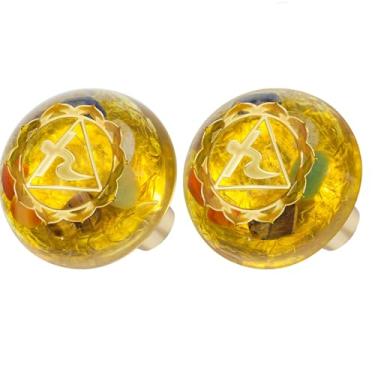 Imagem de Rockcloud Pacote com 2, puxadores de gaveta com símbolo de chacra solar redondo resina pedra cristal de rocha armário puxador de armário puxadores de porta de guarda-roupa com parafusos decoração de